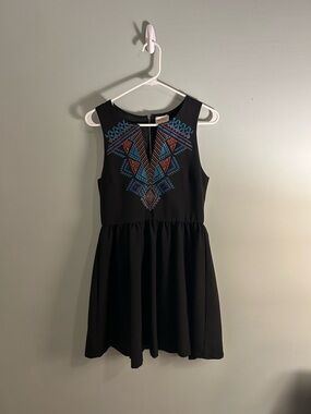 Everly Black Sleeveless Dress with Blue & Orange Embroidery